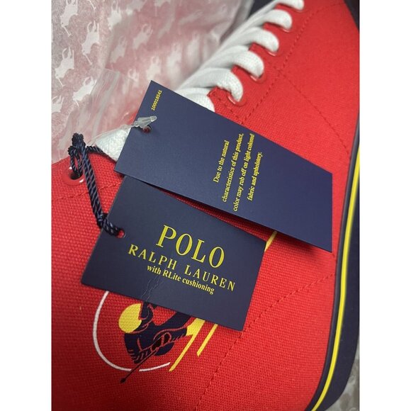 Polo Ralph Lauren Men Shoes Solomon Christmas Red Ski Canvas Sneakers Sz 10 10.5 - Picture 5 of 8